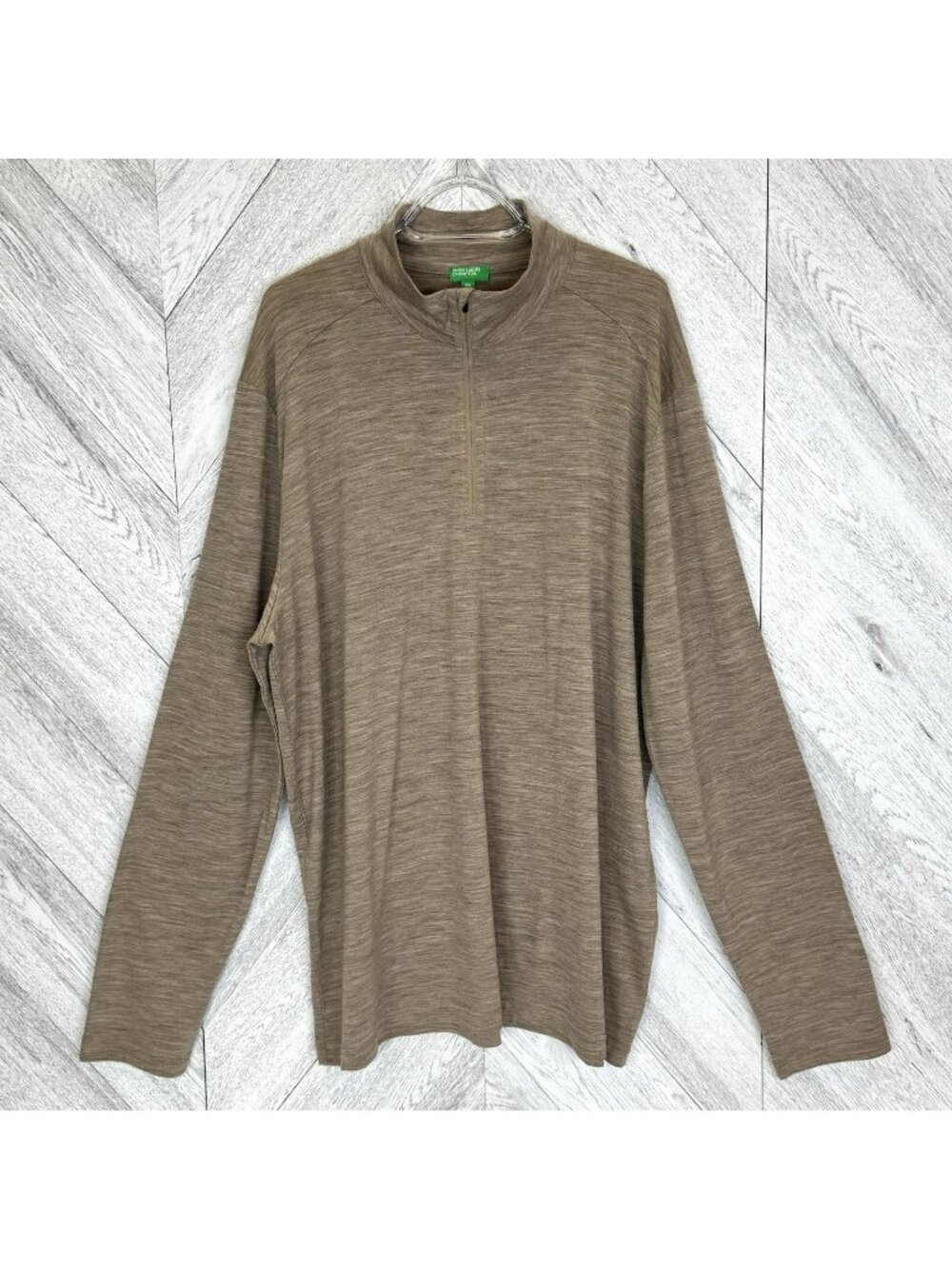 Benetton 100% Merino Wool 1/4 Zip Base Layer Shirt Mens XXL Beige Tan Pullover